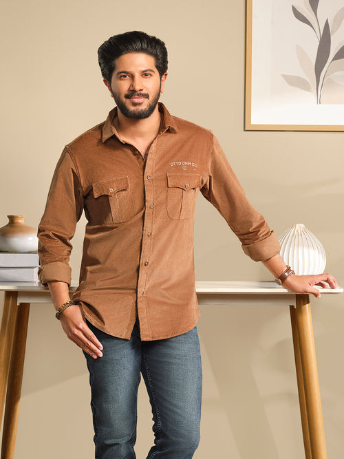 Brown Corduroy Semi Casual Shirt