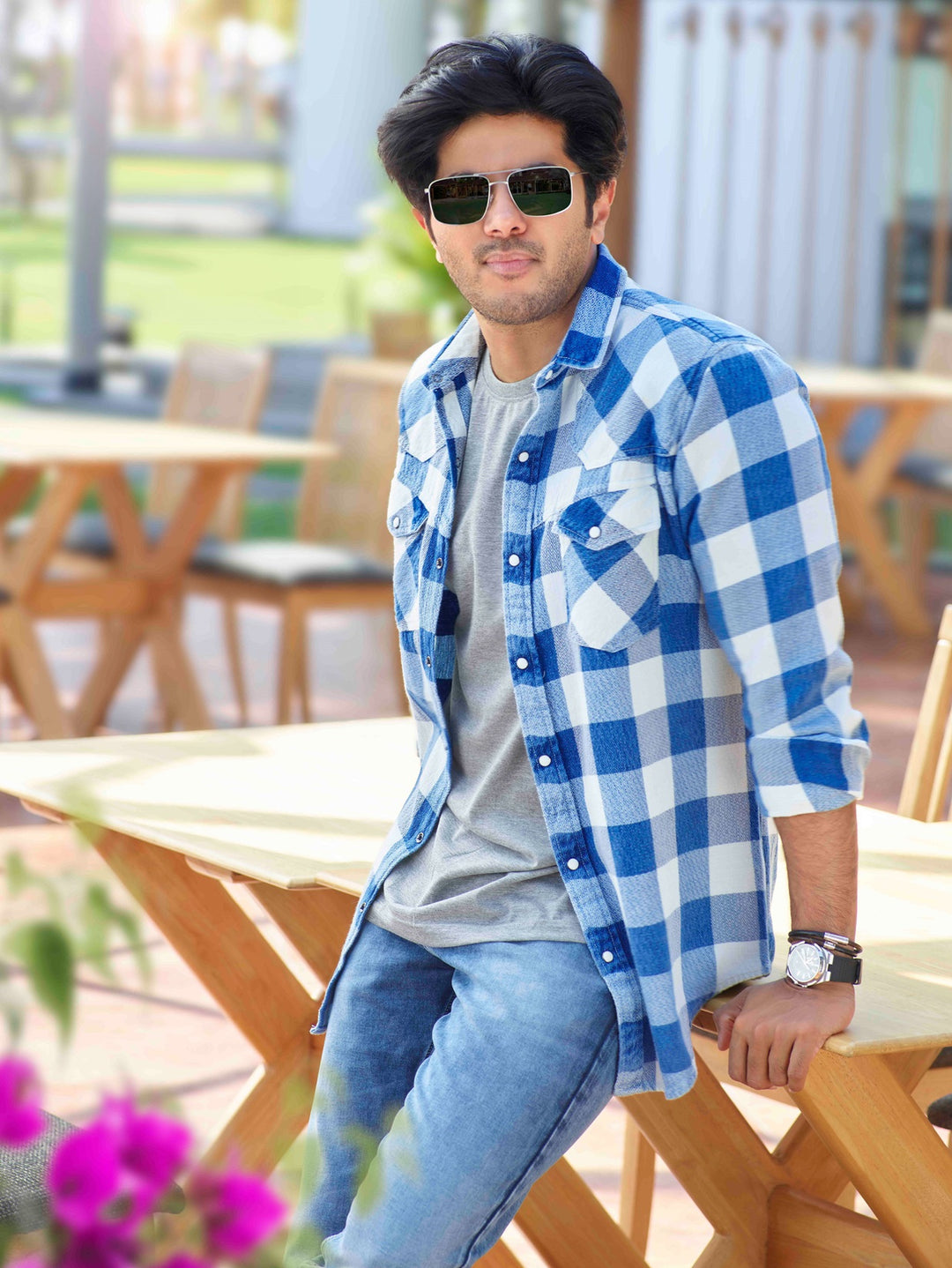 Blue Checkered Casual Shirt . Trim Fit - LETO_1 DQ
