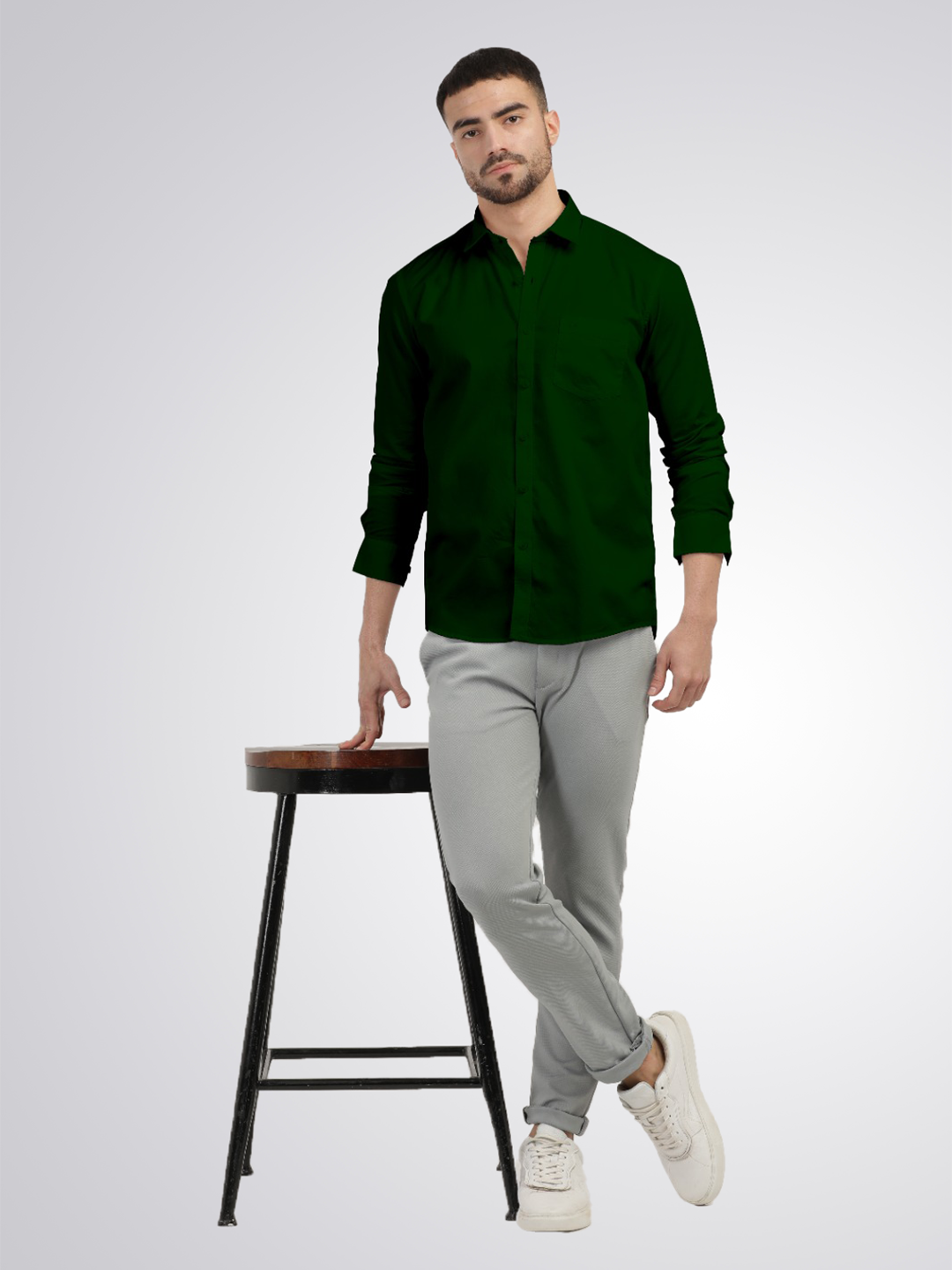 Emerald Green Linen Blend Solid Casual Shirt –