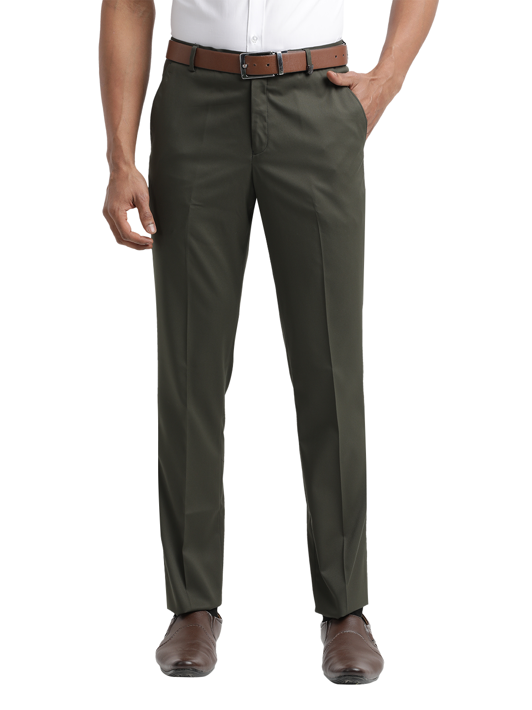 Dark Olive Micro Dobby Formal Trousers | Online Trousers
