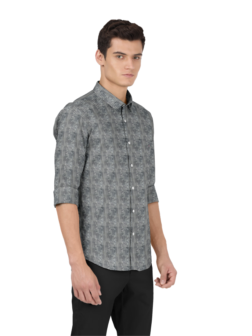 Grey Printed Casual Shirt. Slim Fit FWOESMC0122 GREY ottostore