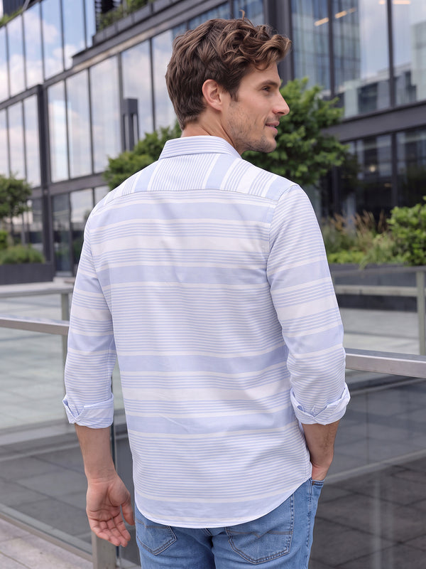 Soft Blue Horizontal Stripes Casual Shirt