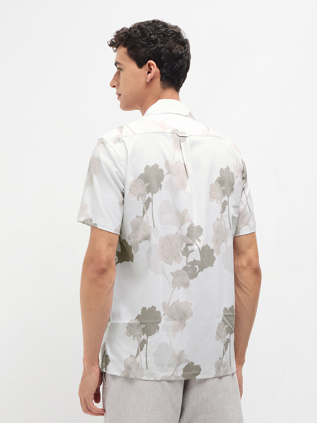 Cement Grey Floral Printed Casual Shirt