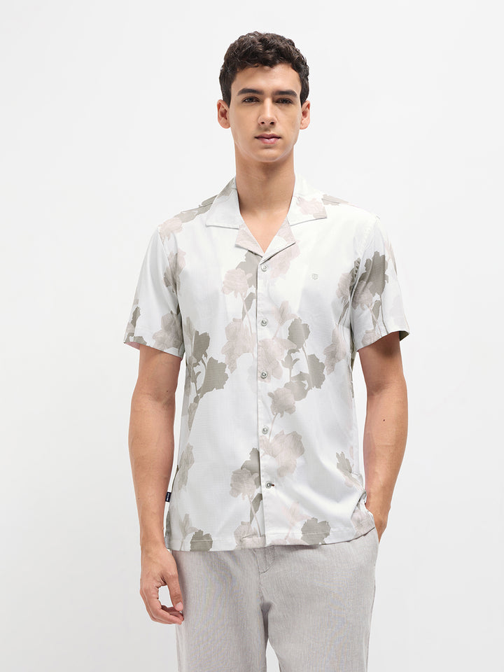 Cement Grey Floral Printed Casual Shirt