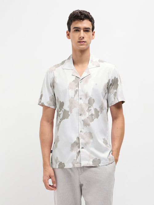 Cement Grey Floral Printed Casual Shirt