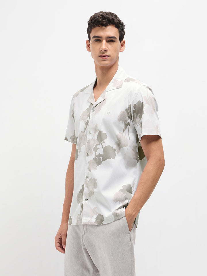 Cement Grey Floral Printed Casual Shirt