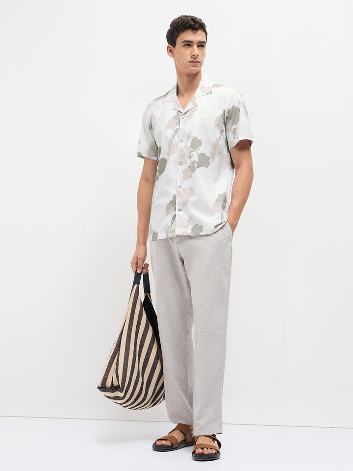 Cement Grey Floral Printed Casual Shirt