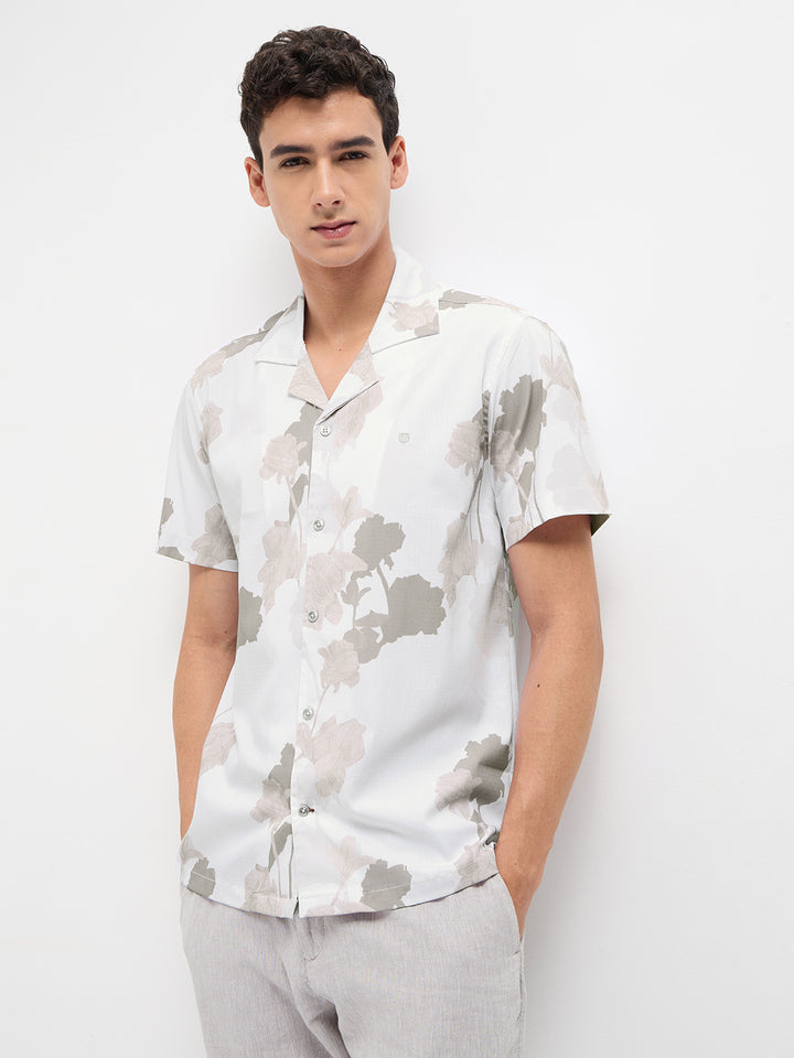 Cement Grey Floral Printed Casual Shirt