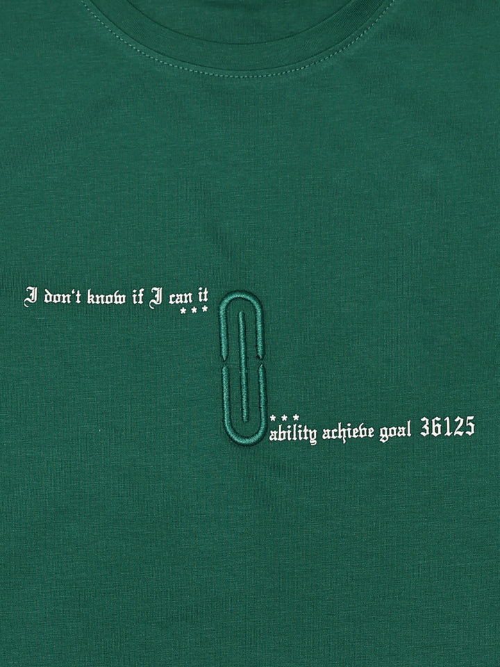 Dark Green Printed Crew Neck T Shirt