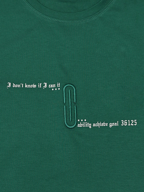 Dark Green Printed Crew Neck T Shirt