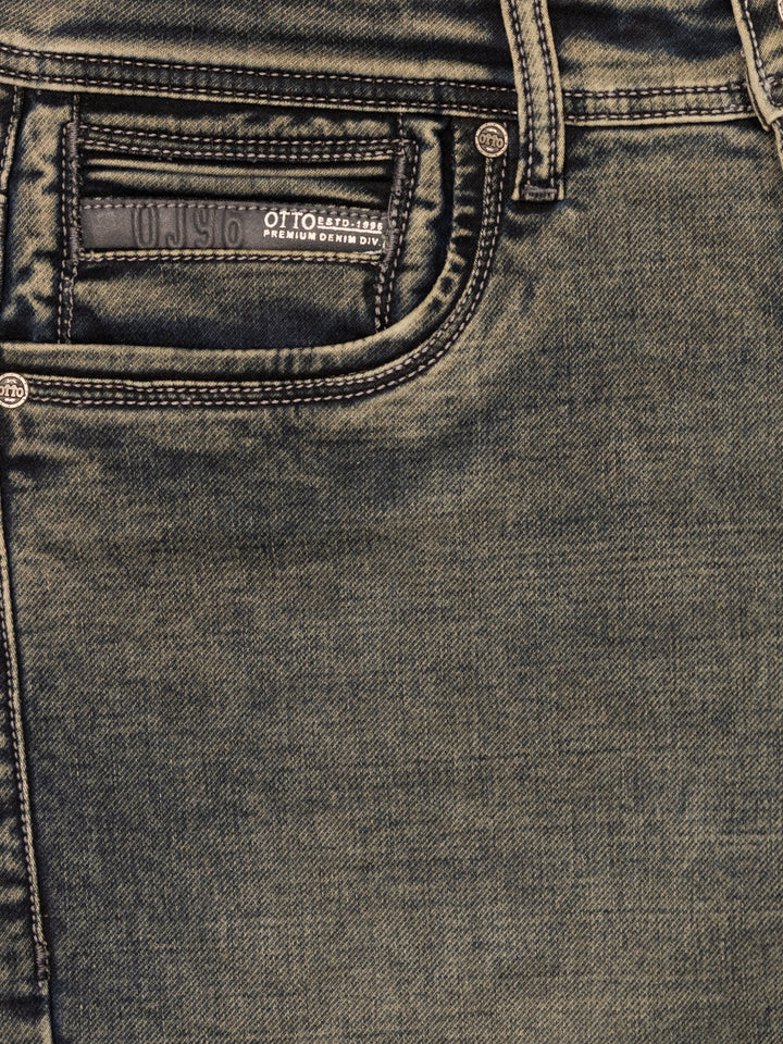 Bottle Green Faded Denim Trousers