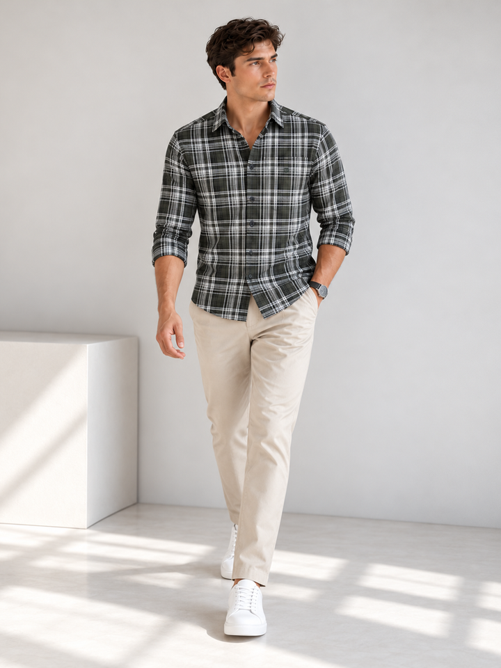 Moss Green Checkered Casual shirt