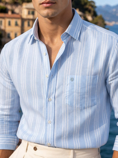 Pastel Blue Vertical Stripes Formal Shirt