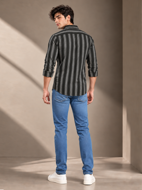 Core Black and Grey Vertical Stripes Casual Shirt