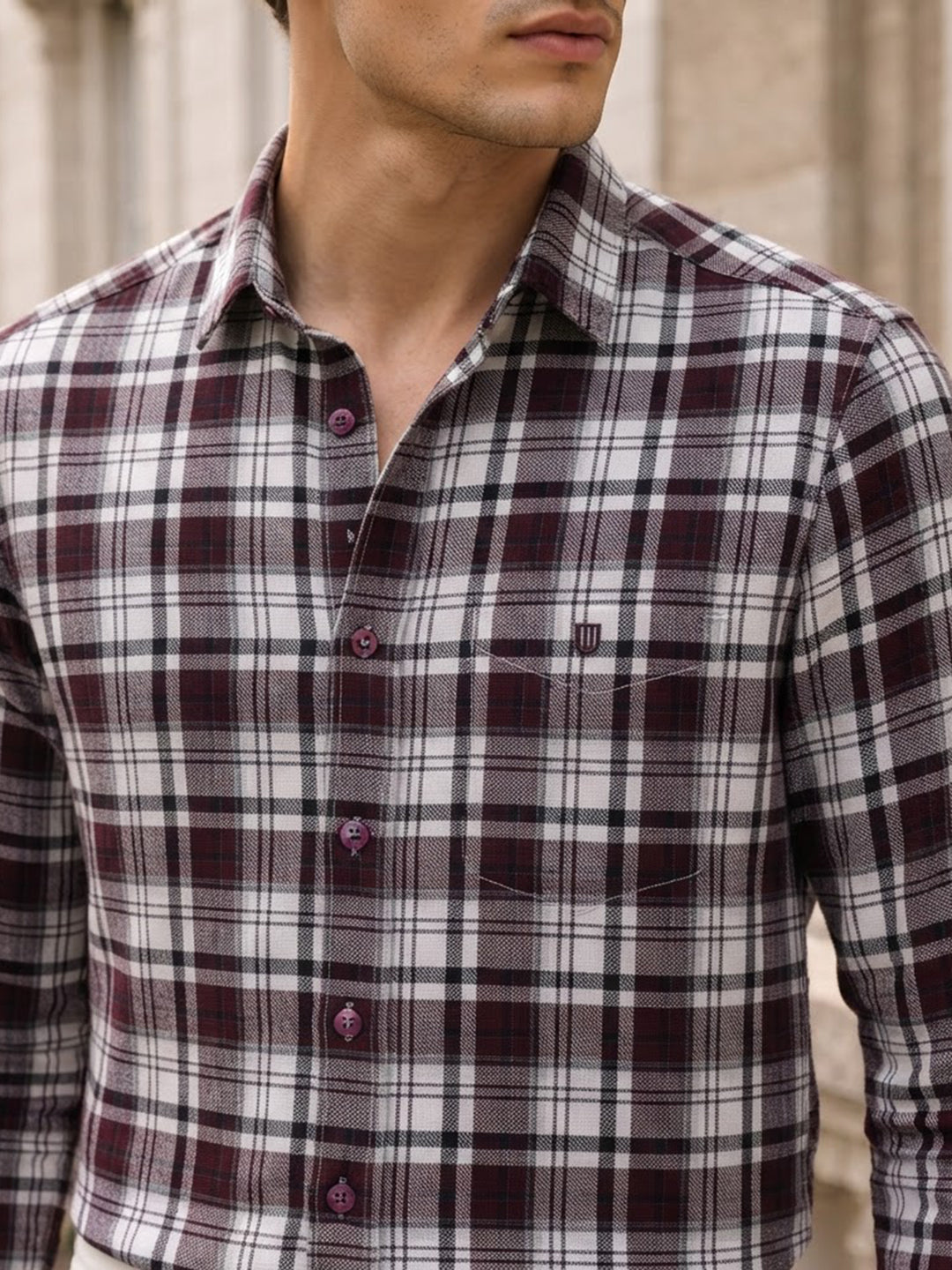 Berry and White Checkered Casual Shirt