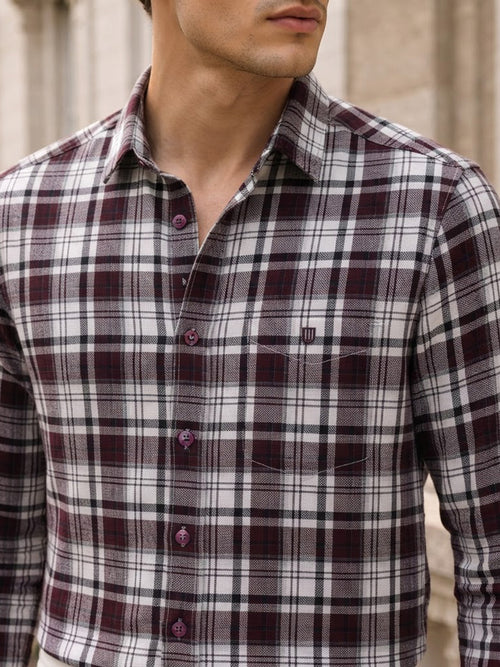 Berry and White Checkered Casual Shirt