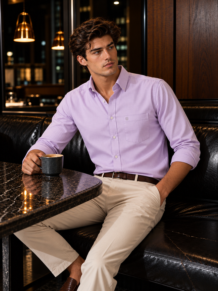 Powder Pink Micro Checkered Formal Shirt
