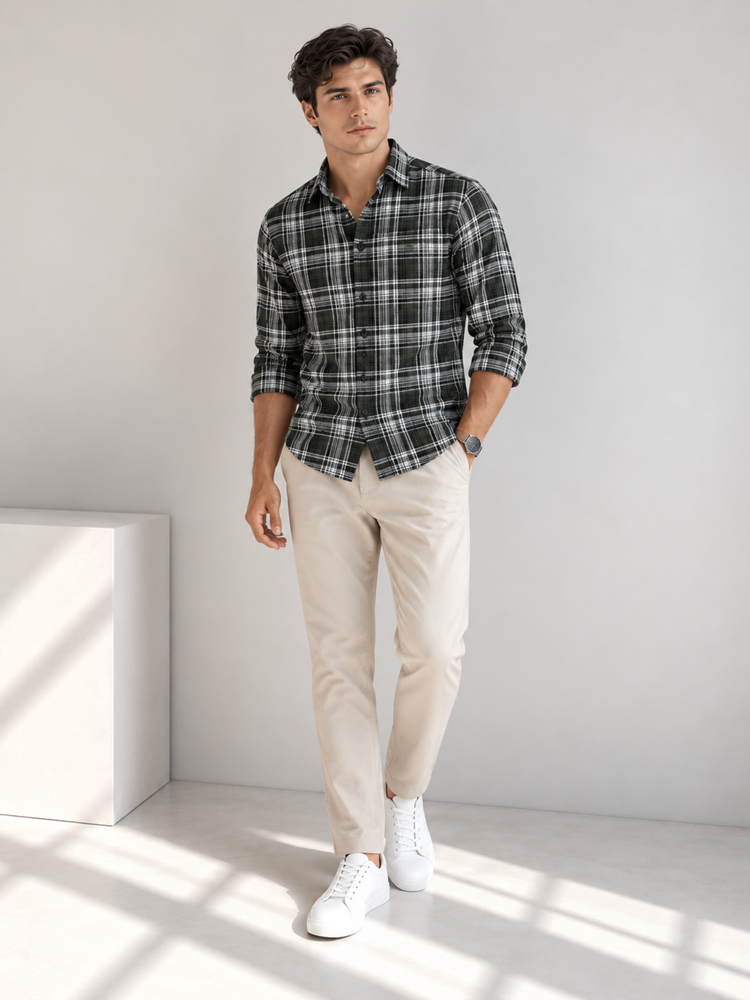 Moss Green Checkered Casual shirt