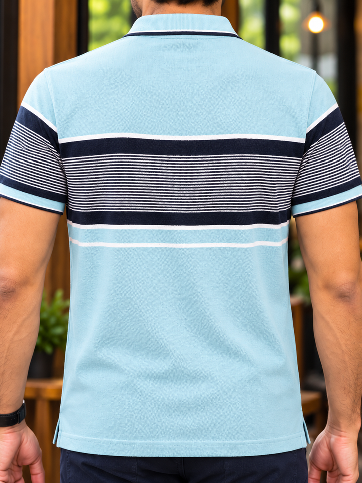 Deep Sky Blue Horizontal Stripes Casual Shirt