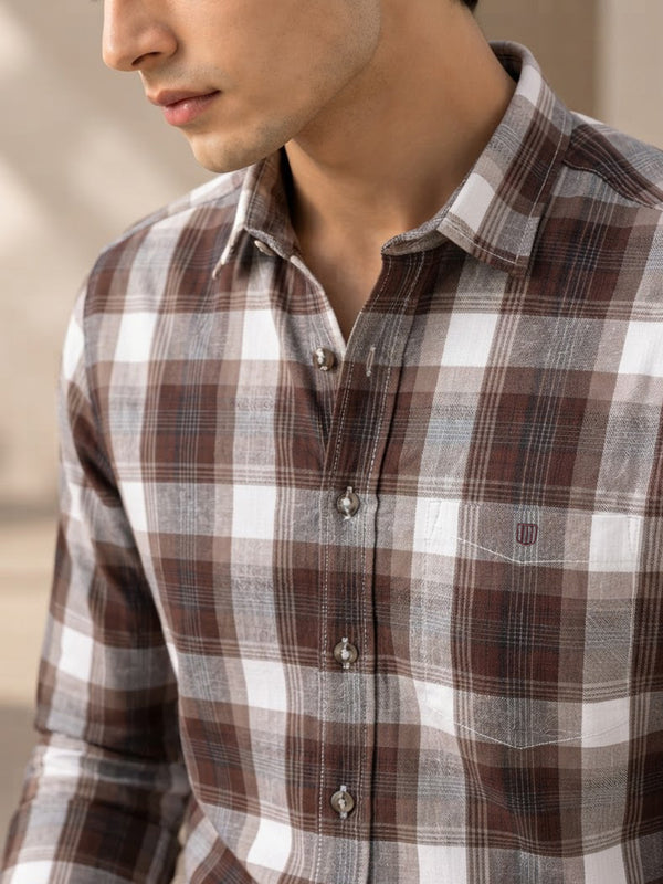 Pine Brown and Off White Checkered Casual Shirt