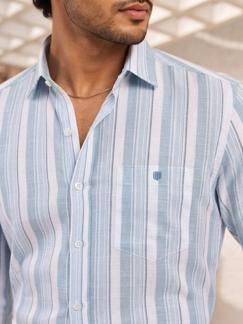 Ash Blue and White Vertical Stripes Casual Shirt