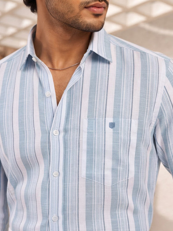 Ash Blue and White Vertical Stripes Casual Shirt
