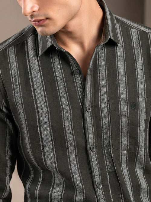 Core Black and Grey Vertical Stripes Casual Shirt