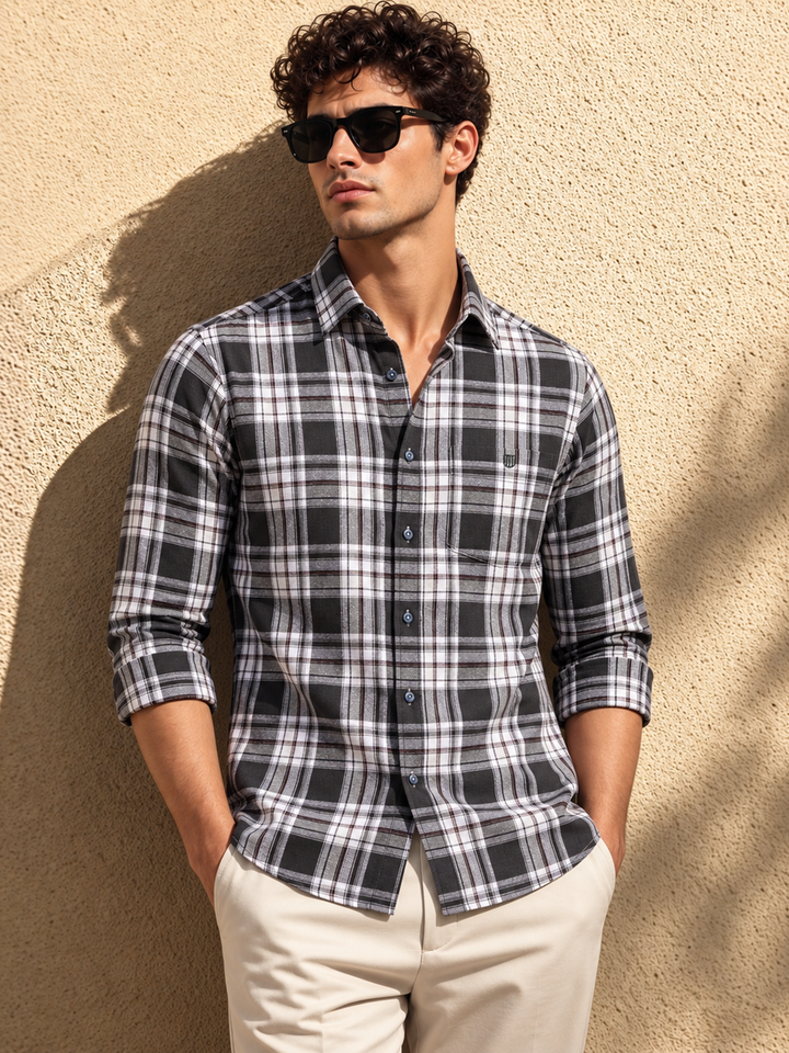 Bottle Green Checkered Casual Shirt