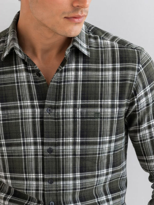 Moss Green Checkered Casual shirt