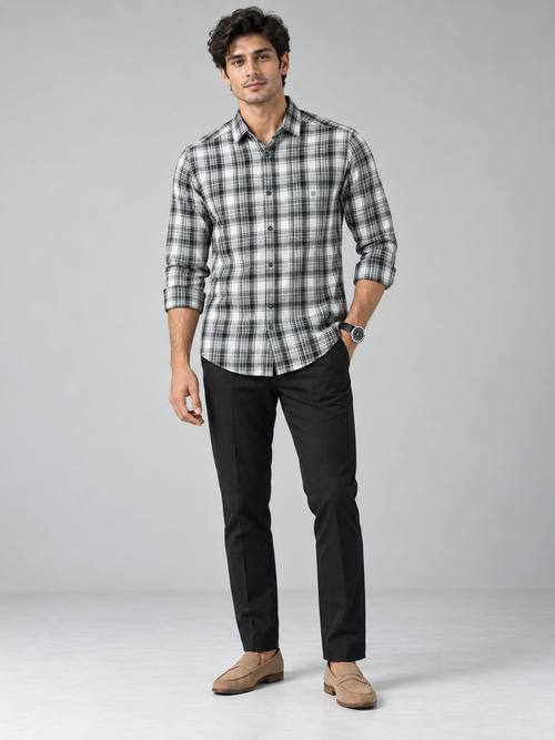 Green and White Checkered Casual Shirt