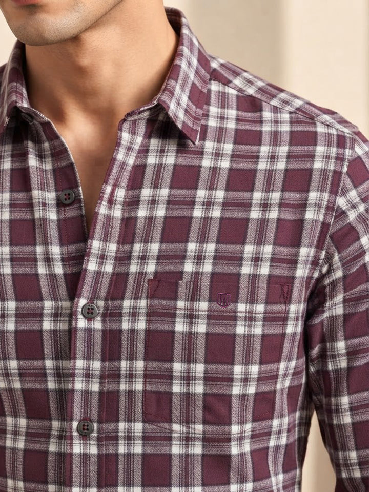 Mavue Wine Checkered Casual Shirt