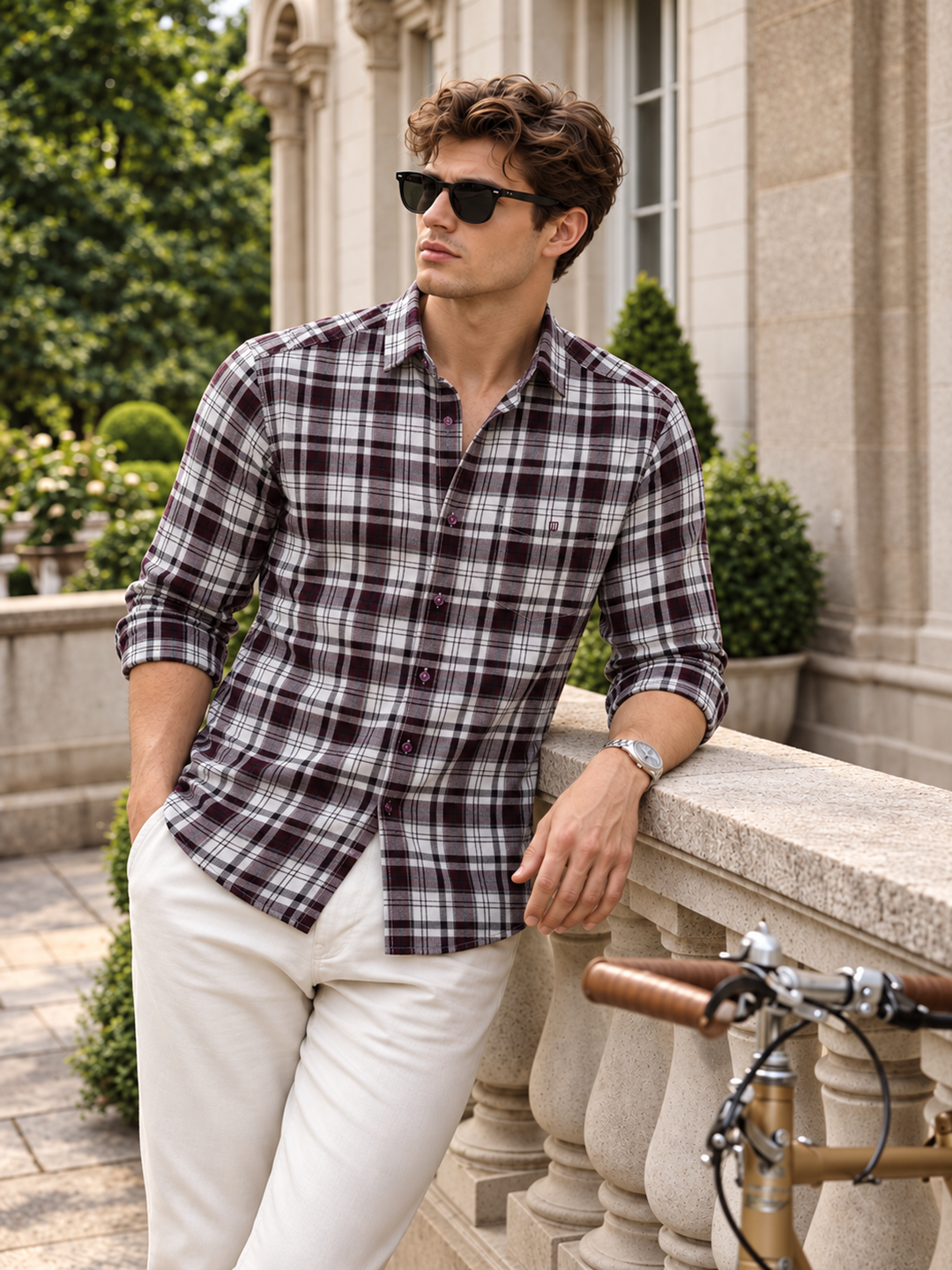 Berry and White Checkered Casual Shirt