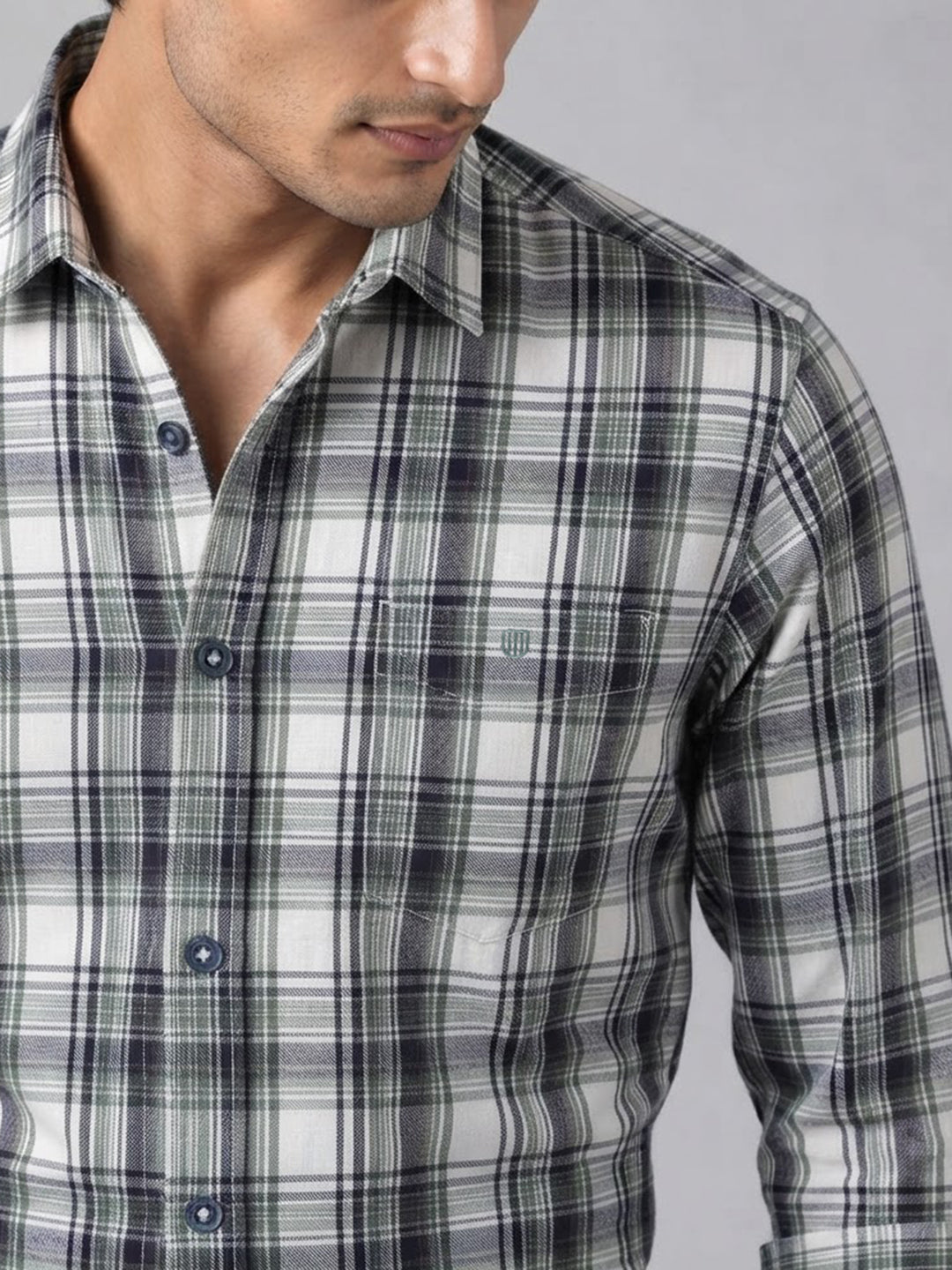 Green and White Checkered Casual Shirt