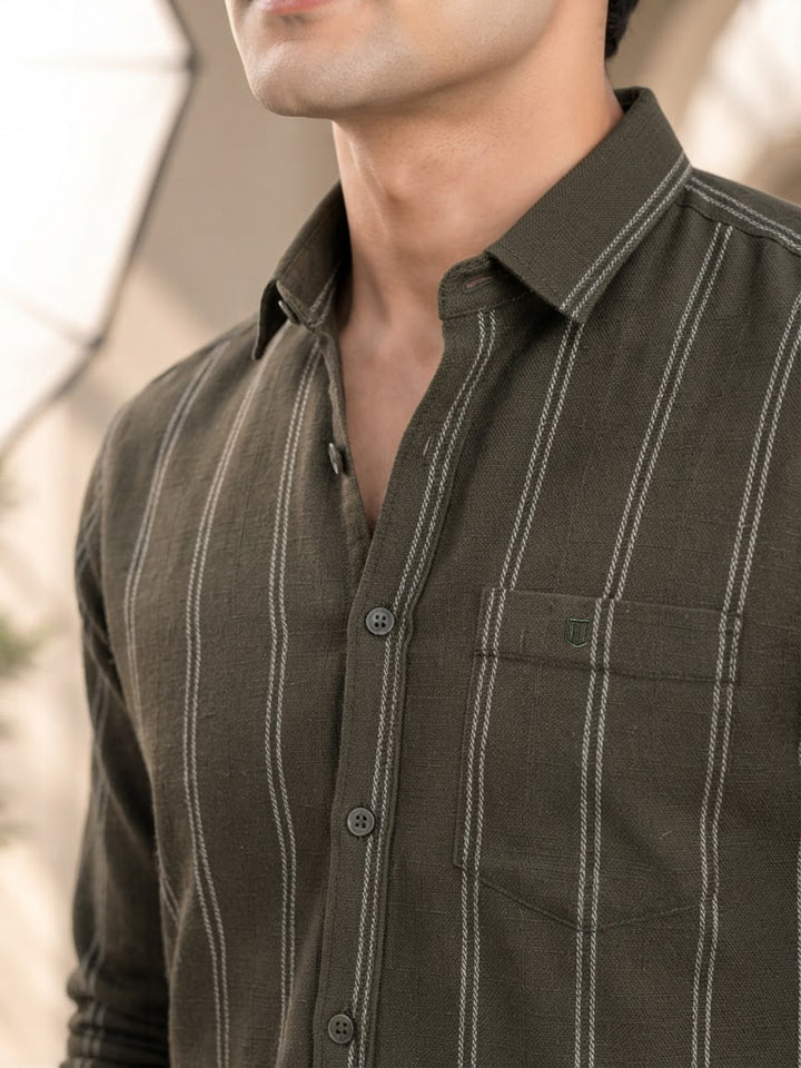 Leaf Green Vertical Stripes Casual Shirt