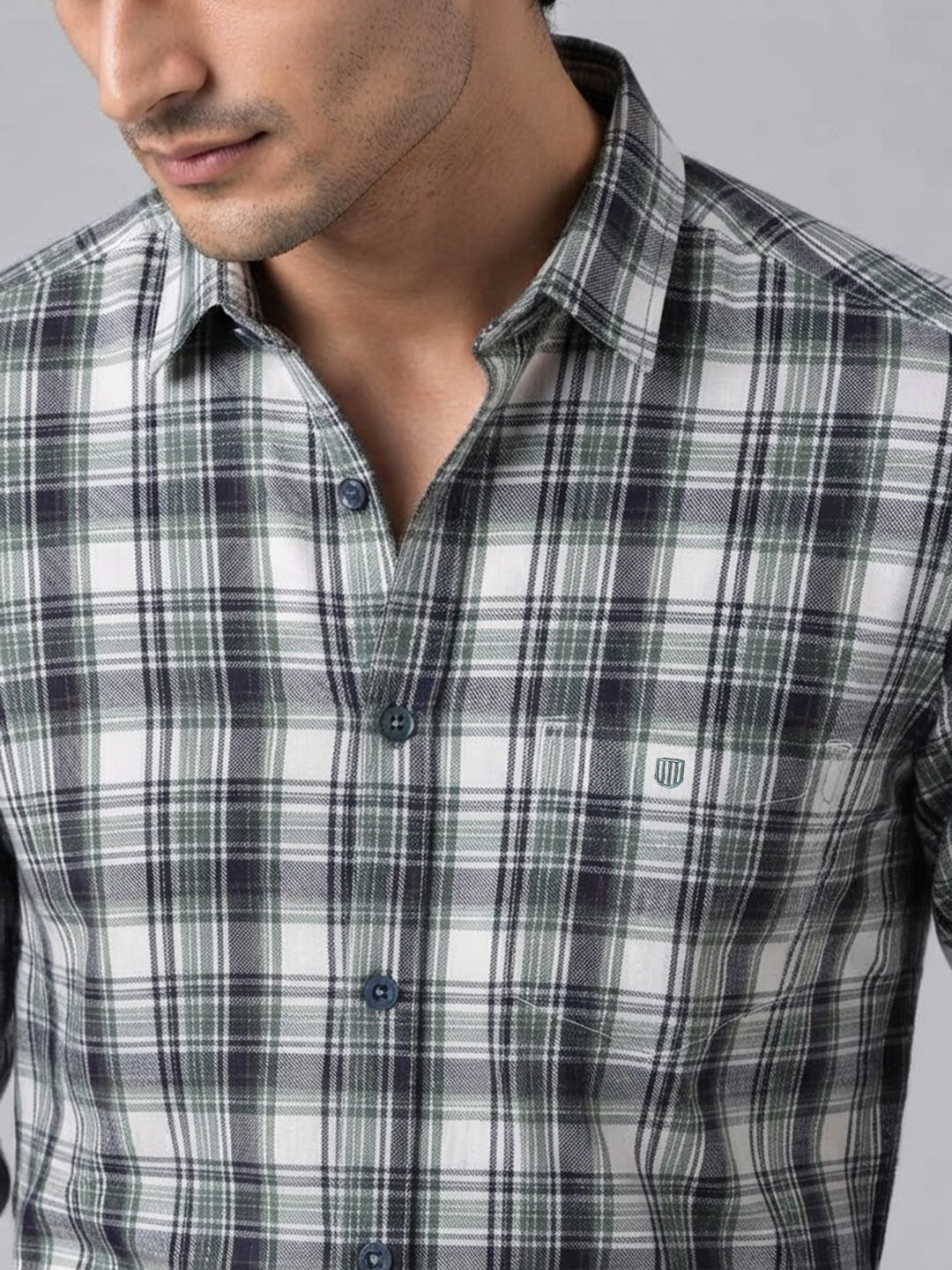 Green and White Checkered Casual Shirt