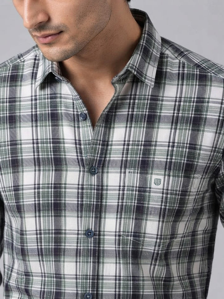 Green and White Checkered Casual Shirt