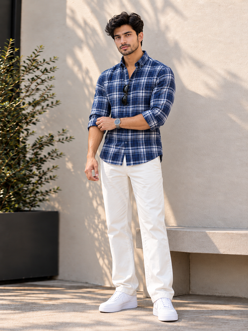 Hazy Indigo Checkered Casual Shirt