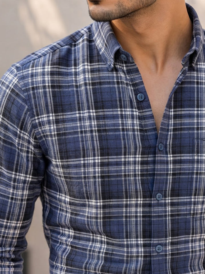 Hazy Indigo Checkered Casual Shirt