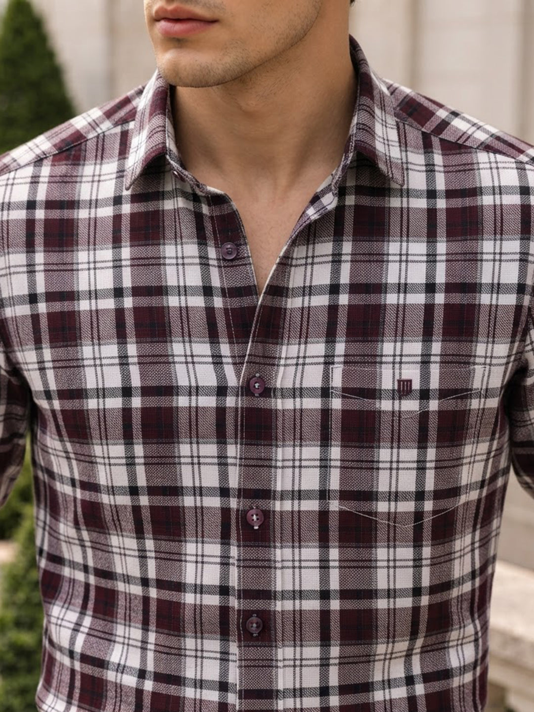 Berry and White Checkered Casual Shirt