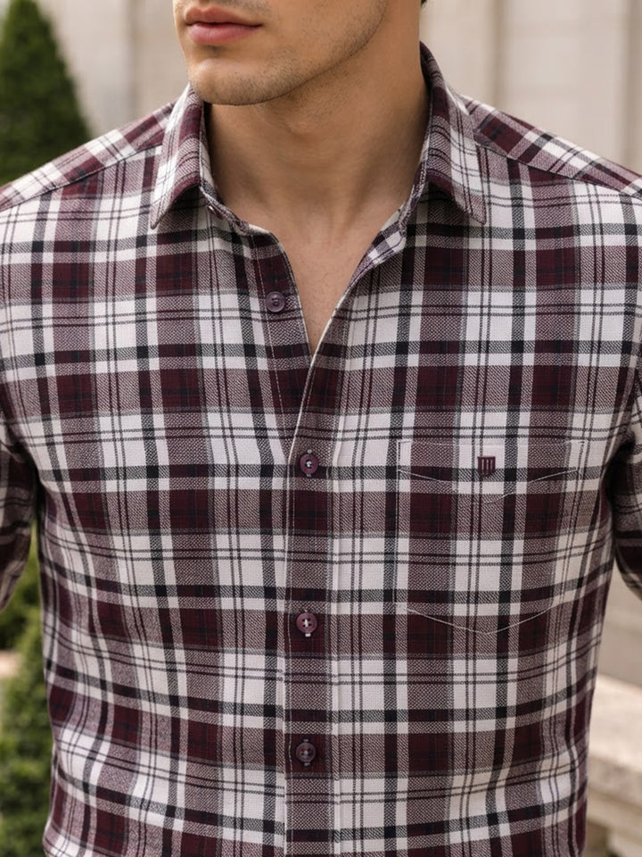 Berry and White Checkered Casual Shirt