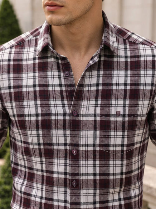 Berry and White Checkered Casual Shirt