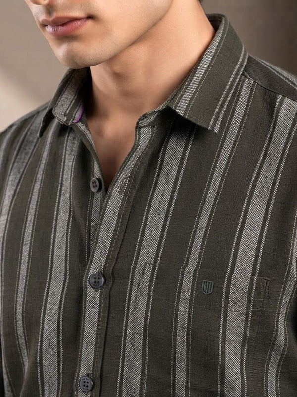 Core Black and Grey Vertical Stripes Casual Shirt