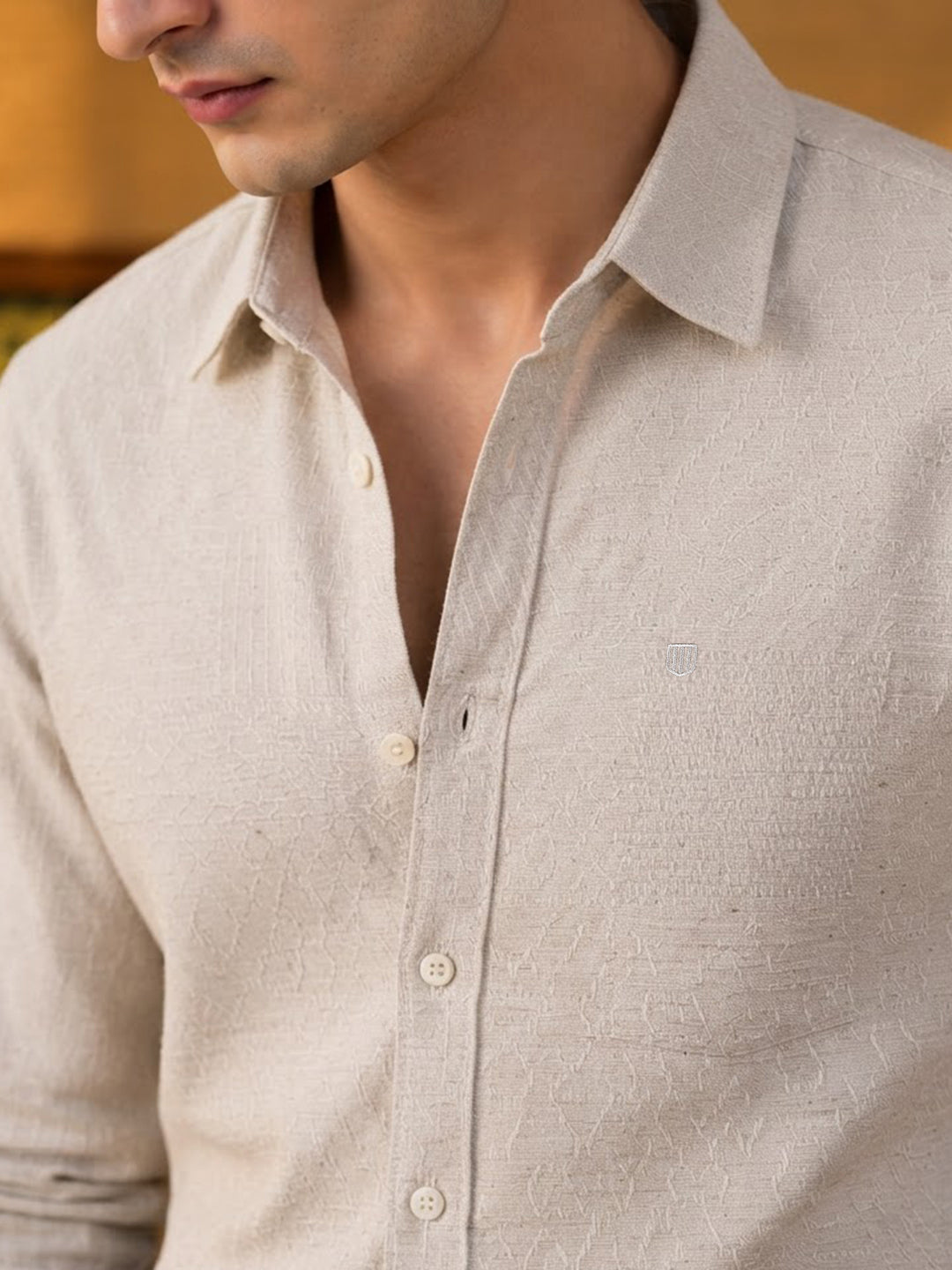 Pale Beige Embroidery Printed Casual Shirt