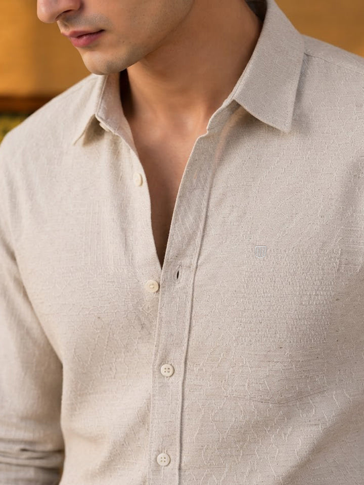Pale Beige Embroidery Printed Casual Shirt