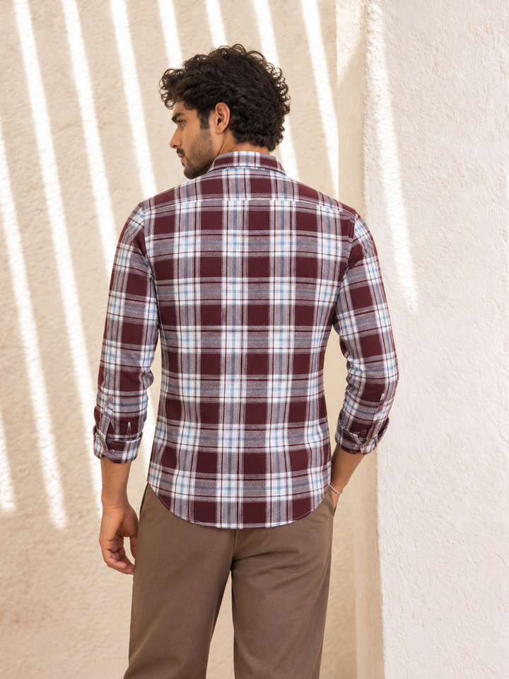 Dark Wine Checkered Casual Shirt