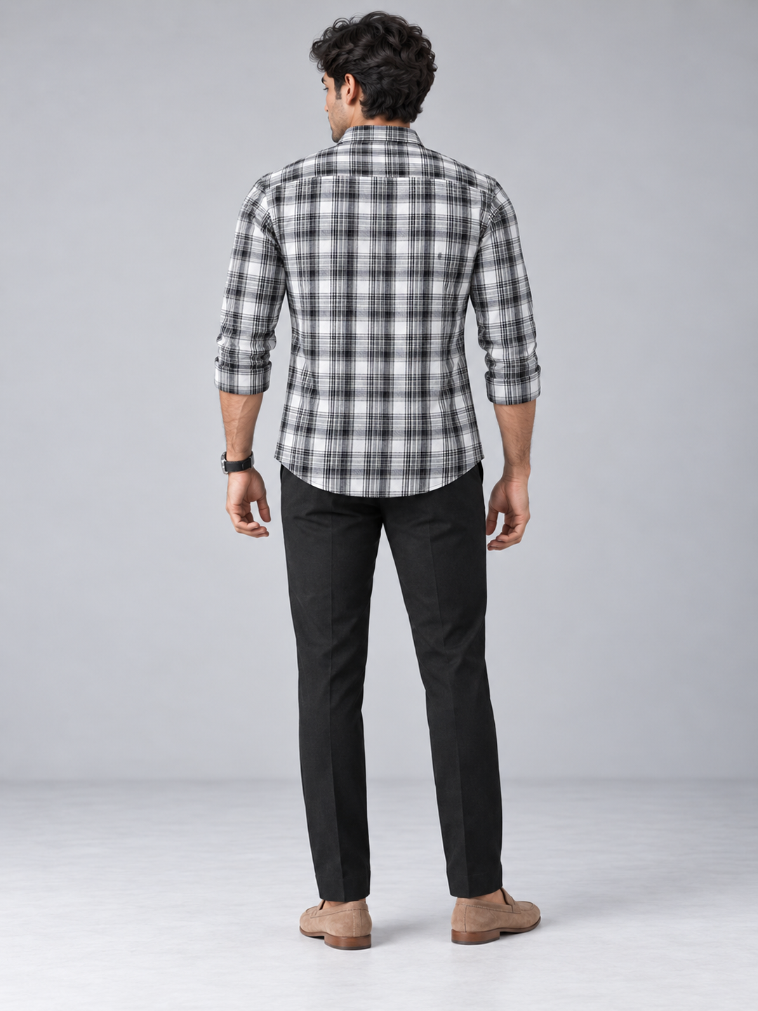 Green and White Checkered Casual Shirt