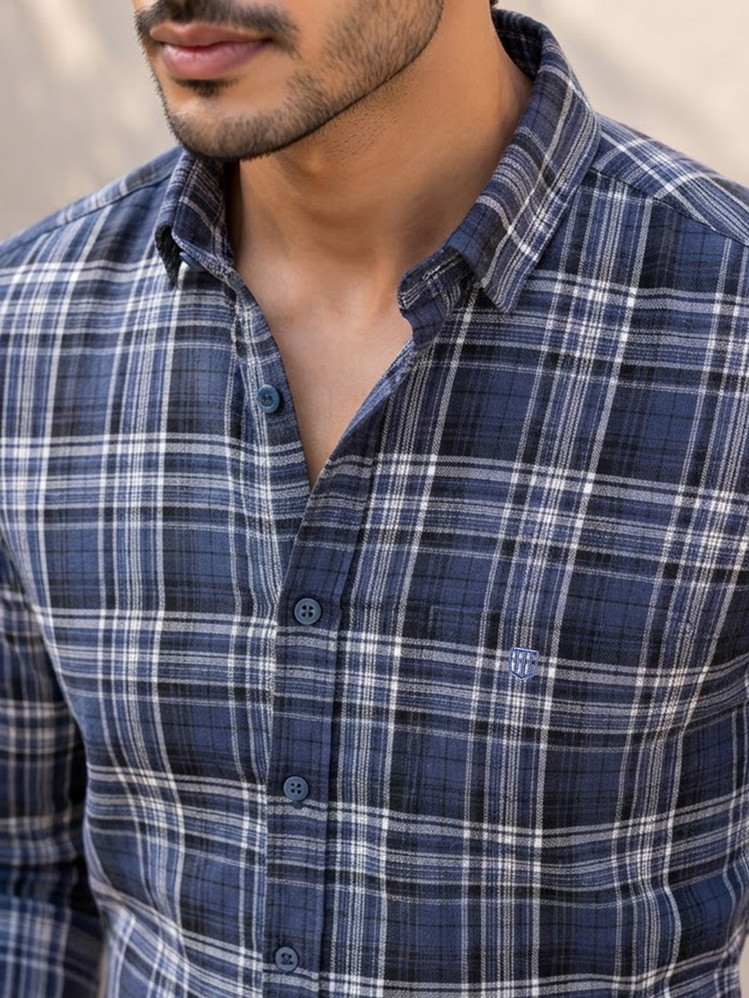 Hazy Indigo Checkered Casual Shirt