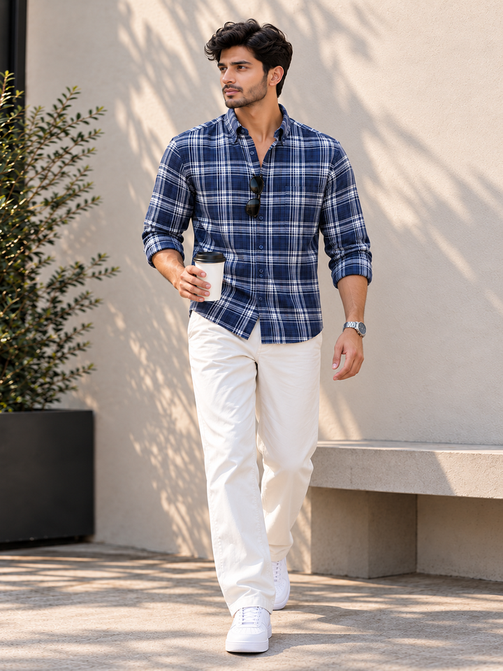 Hazy Indigo Checkered Casual Shirt