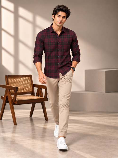 Regal Purple Checkered Casual Shirt