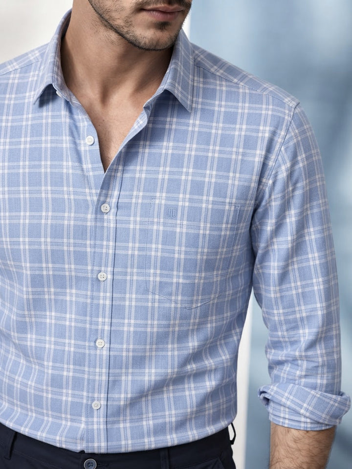 Blue Steel Checkered Formal Shirt